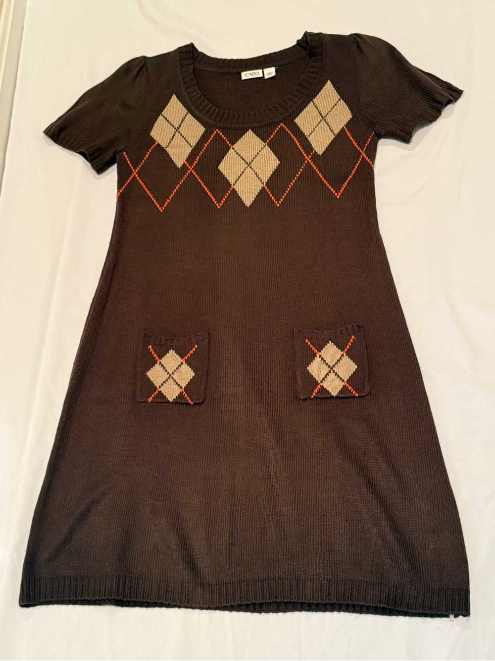 Cato Brown Argyle Cowl Neck Sweater Dress w/ Matching Scarf - Size Medium - Picture 5 of 16